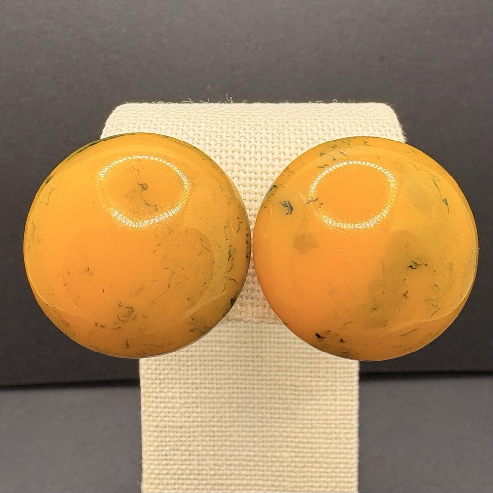 Vintage Bakelite Style Marbled Butterscotch Screwback Earrings Acrylic